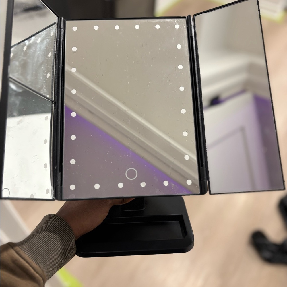 Tri-Fold LED Vanity Mirror - Black